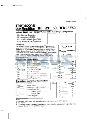 IRFK2F350 datasheet - ISOLATED BASE POWER HEX-PAK ASSEMBLY - HALF BRIDGE CONFIGURATION