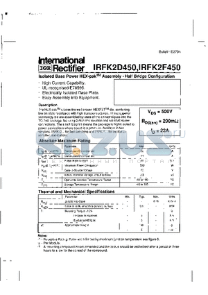 IRFK2F450 datasheet - ISOLATED BASE POWER HEX PAK ASSEMBLY HALF BRIDGE CONFIGURATION