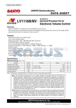 LV1116NV datasheet - Surround Processor ICs for Electronic Volume Control