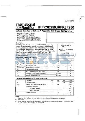 IRFK3F250 datasheet - lsolated Base Power HEX-pak Assembly - Half Bridge Configuration