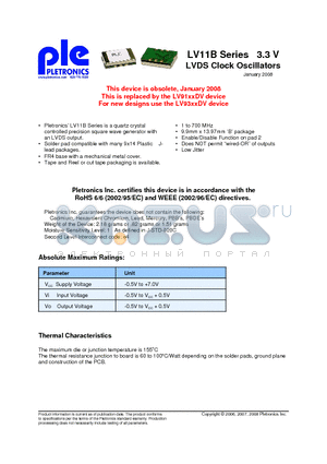 LV1120BEV-125.0M-T500 datasheet - LVDS Clock Oscillators