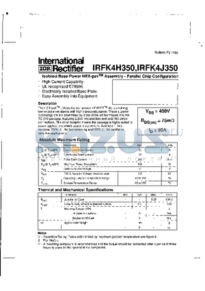 IRFK4H350 datasheet - ISOLATED BASE POWER HEX PAK ASSEMBLY PARALLEL CHIP CONFIGURATION