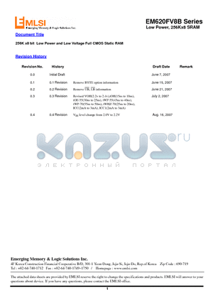 EM623FS8ET70S datasheet - 256K x8 bit Low Power and Low Voltage Full CMOS Static RAM