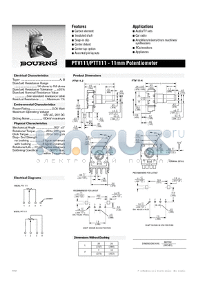 PTT111-2225A-B104 datasheet - 11mm Potentiometer