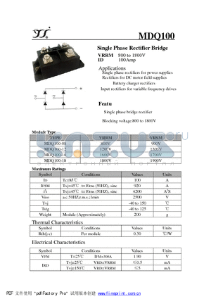MDQ100-08 datasheet - Single Phase Rectifier Bridge