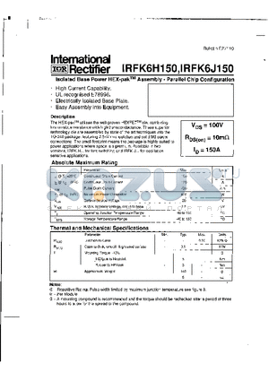 IRFK6J054 datasheet - ISOLATED BASE POWER HEX PAK ASSEMBLY PARALLEL CHIP CONFIGURATION