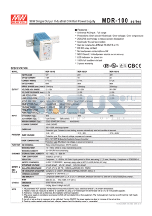 MDR-100-24 datasheet - 96W Single Output Industrial DIN Rail Power Supply