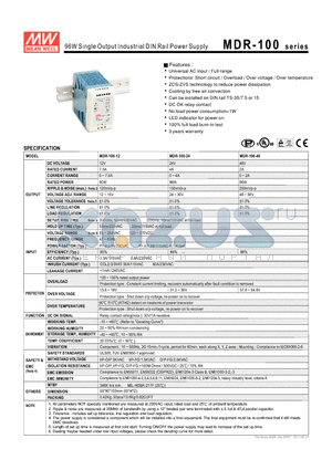 MDR-100-48 datasheet - 96W Single Output Industrial DIN Rail Power Supply
