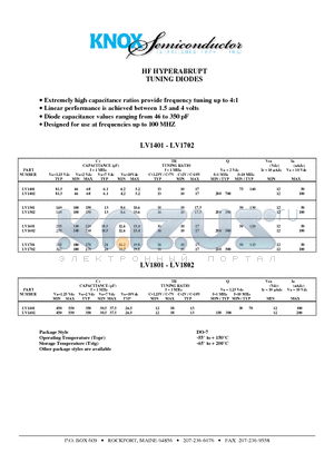 LV1501 datasheet - HF HYPERABRUPT TUNING DIODES