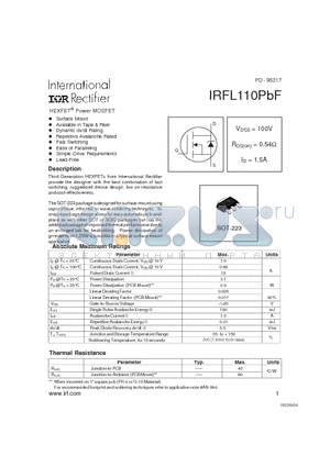 IRFL110PBF datasheet - HEXFET Power MOSFET