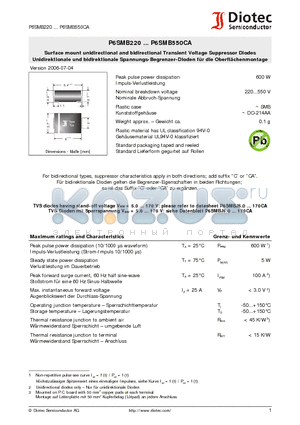 P6SMB530A datasheet - Surface mount unidirectional and bidirectional Transient Voltage Suppressor Diodes