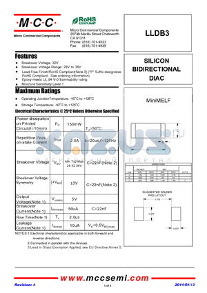 LLDB3 datasheet - SILICON BIDIRECTIONAL DIAC