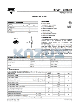 IRFL214TRPBF datasheet - Power MOSFET