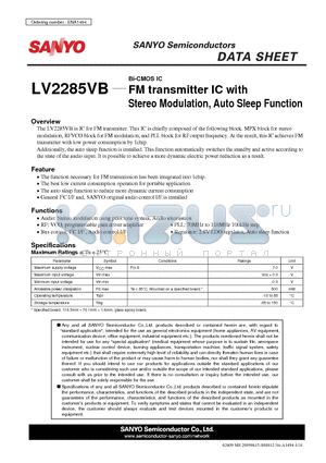 LV2285VB datasheet - FM transmitter IC with Stereo Modulation, Auto Sleep Function