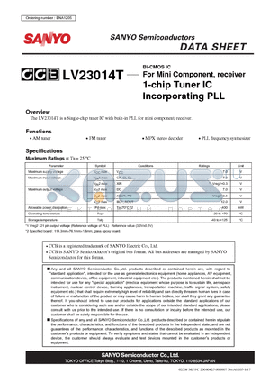 LV23014T datasheet - Bi-CMOS IC For Mini Component, receiver 1-chip Tuner IC Incorporating PLL