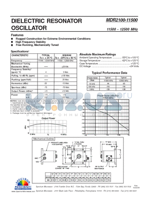 MDR2100-11500 datasheet - Dielectric Resonator Oscillator