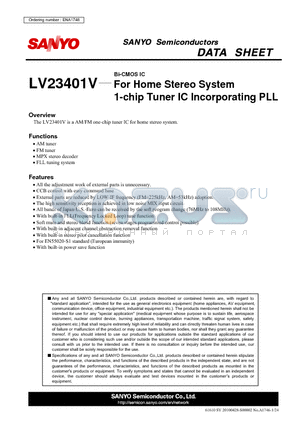 LV23401V datasheet - For Home Stereo System 1-chip Tuner IC Incorporating PLL