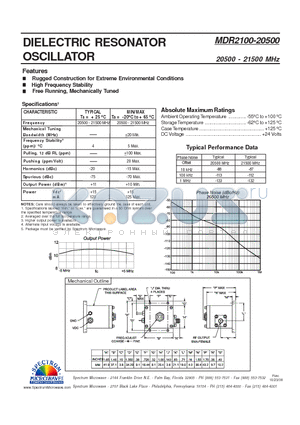 MDR2100-20500 datasheet - Dielectric Resonator Oscillator