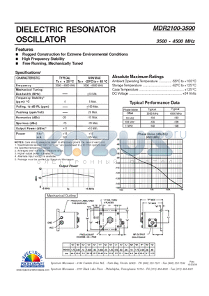 MDR2100-3500 datasheet - Dielectric Resonator Oscillator