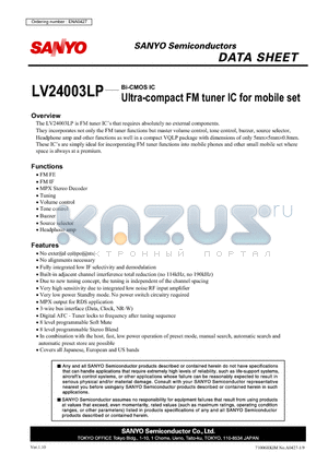 LV24003LP datasheet - Ultra-compact FM tuner IC for mobile set