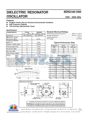 MDR2100-7500 datasheet - Dielectric Resonator Oscillator