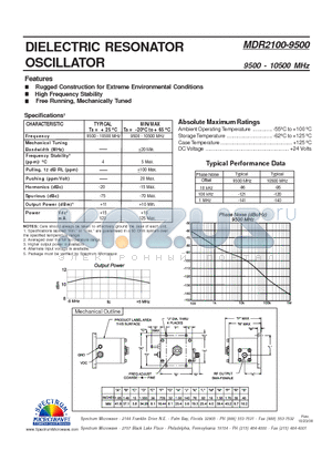 MDR2100-9500 datasheet - Dielectric Resonator Oscillator