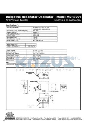 MDR3001 datasheet - Dielectric Resonator Oscillator