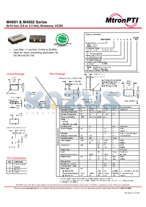 M400113VSJ-R datasheet - 9x14 mm, 5.0 or 3.3 Volt, Sinewave, VCSO