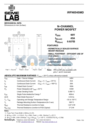 IRFN054SMD datasheet - N-CHANNEL POWER MOSFET