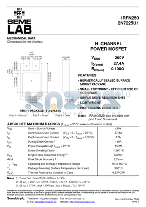 IRFN250 datasheet - NCHANNEL POWER MOSFET