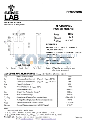 IRFN250SMD datasheet - N-CHANNEL POWER MOSFET