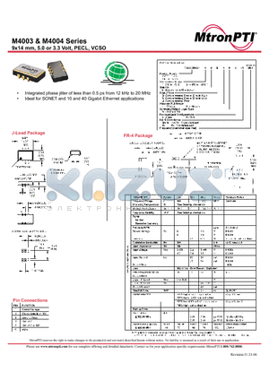 M400310B2PJ datasheet - 9x14 mm, 5.0 or 3.3 Volt, PECL, VCSO