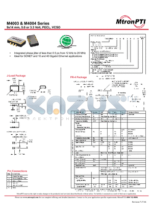 M400310B2PK-R datasheet - 9x14 mm, 5.0 or 3.3 Volt, PECL, VCSO