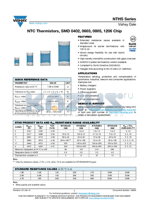NTHS0805 datasheet - Extended resistance values available in standard sizes, Allows design flexibility for use with hybrid circuitry