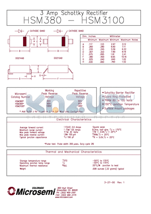 HSM3100 datasheet - 3 Amp Schottky Rectifier