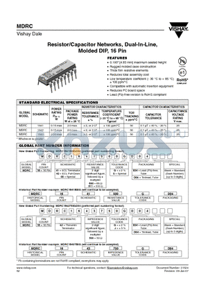 MDRC1600680SE04 datasheet - Resistor/Capacitor Networks, Dual-In-Line, Molded DIP, 16 Pin