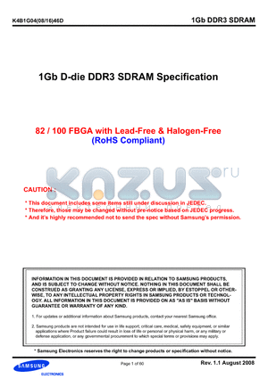 K4B1G0446D datasheet - 1Gb D-die DDR3 SDRAM Specification