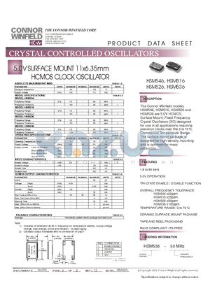 HSM516 datasheet - 5.0V SURFACE MOUNT 11x6.35mm HCMOS CLOCK OSCILLATOR