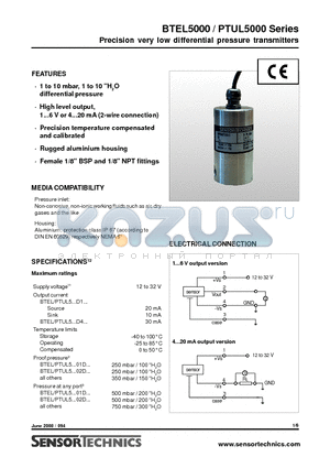 PTUL5P02D1C datasheet - Precision very low differential pressure transmitters