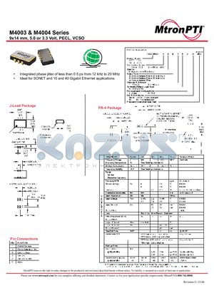 M400310U2PJ datasheet - 9x14 mm, 5.0 or 3.3 Volt, PECL, VCSO