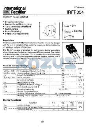 IRFP054 datasheet - Power MOSFET(Vdss=60V, Rds(on)=0.014ohm, Id=70*A)