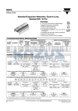 MDRC1642500GD04 datasheet - Resistor/Capacitor Networks, Dual-In-Line, Molded DIP, 16 Pin