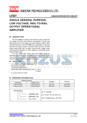 LV321G-AF5-R datasheet - SINGLE GENERAL PURPOSE, LOW VOLTAGE, RAIL-TO-RAIL OUTPUT OPERATIONAL AMPLIFIER