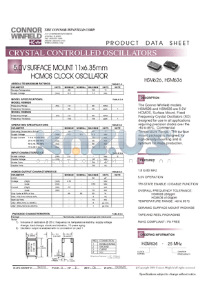 HSM626 datasheet - 5.0V SURFACE MOUNT 11x6.35mm HCMOS CLOCK OSCILLATOR