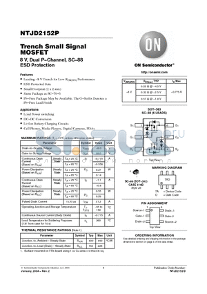 NTJD2152PT2 datasheet - Trench Small Signal MOSFET