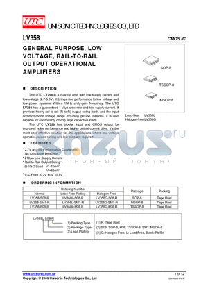 LV358 datasheet - GENERAL PURPOSE, LOW VOLTAGE, RAIL-TO-RAIL OUTPUT OPERATIONAL AMPLIFIERS