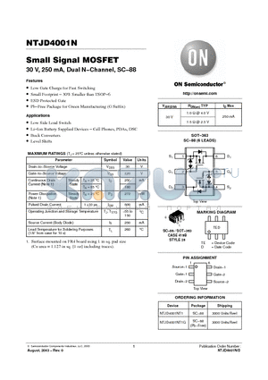 NTJD4001N datasheet - Small Signal MOSFET
