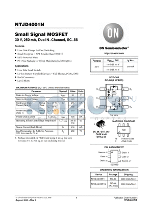 NTJD4001NT1G datasheet - Small Signal MOSFET