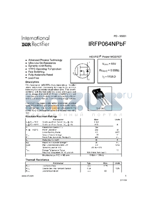 IRFP064NPBF datasheet - HEXFET Power MOSFET