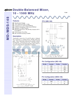 MDS-148PIN datasheet - Double-Balanced Mixer, 10 - 1500 MHz
